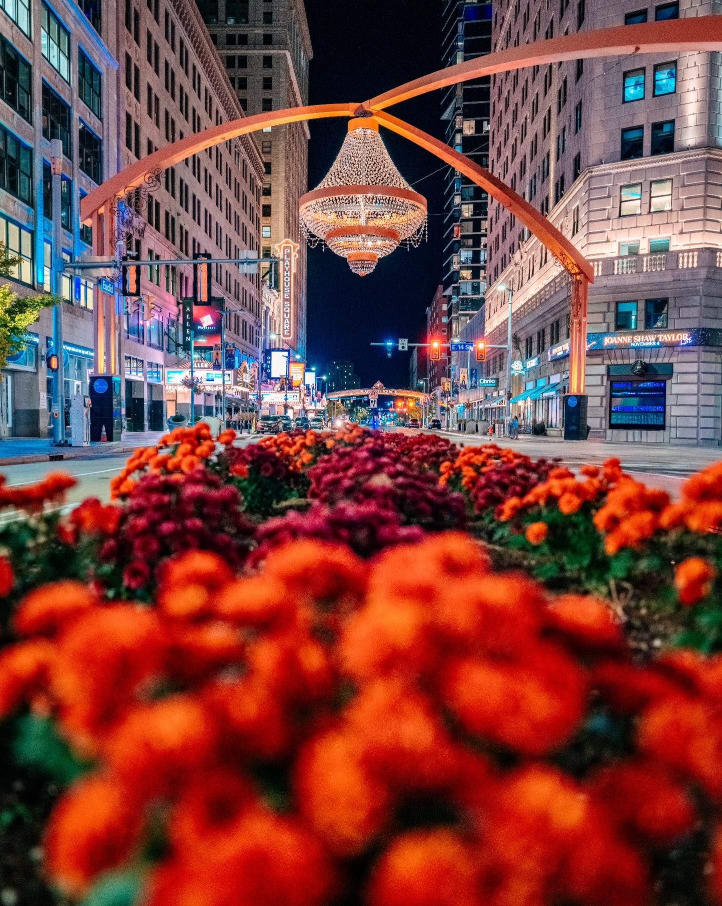 Night Flowers at Playhouse Square in Cleveland, Ohio